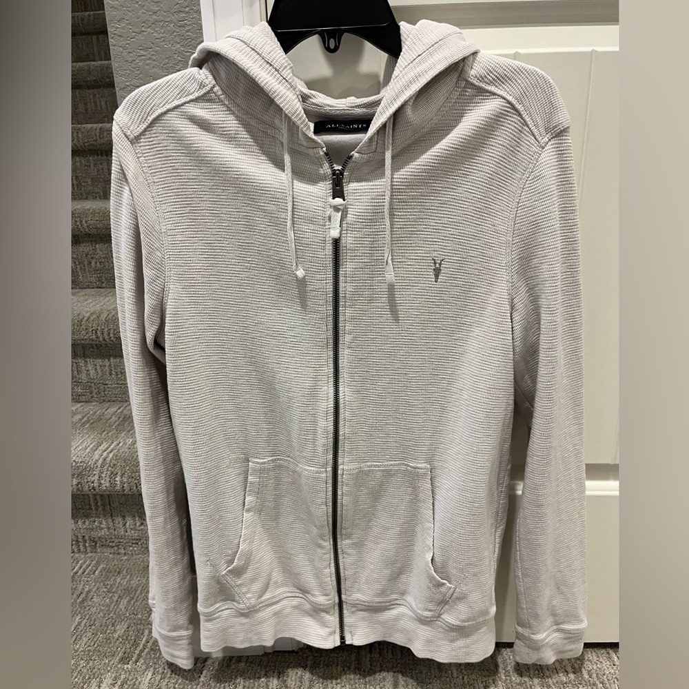 ALL SAINTS Men's Gray Zip-Up Hoodie Sweater